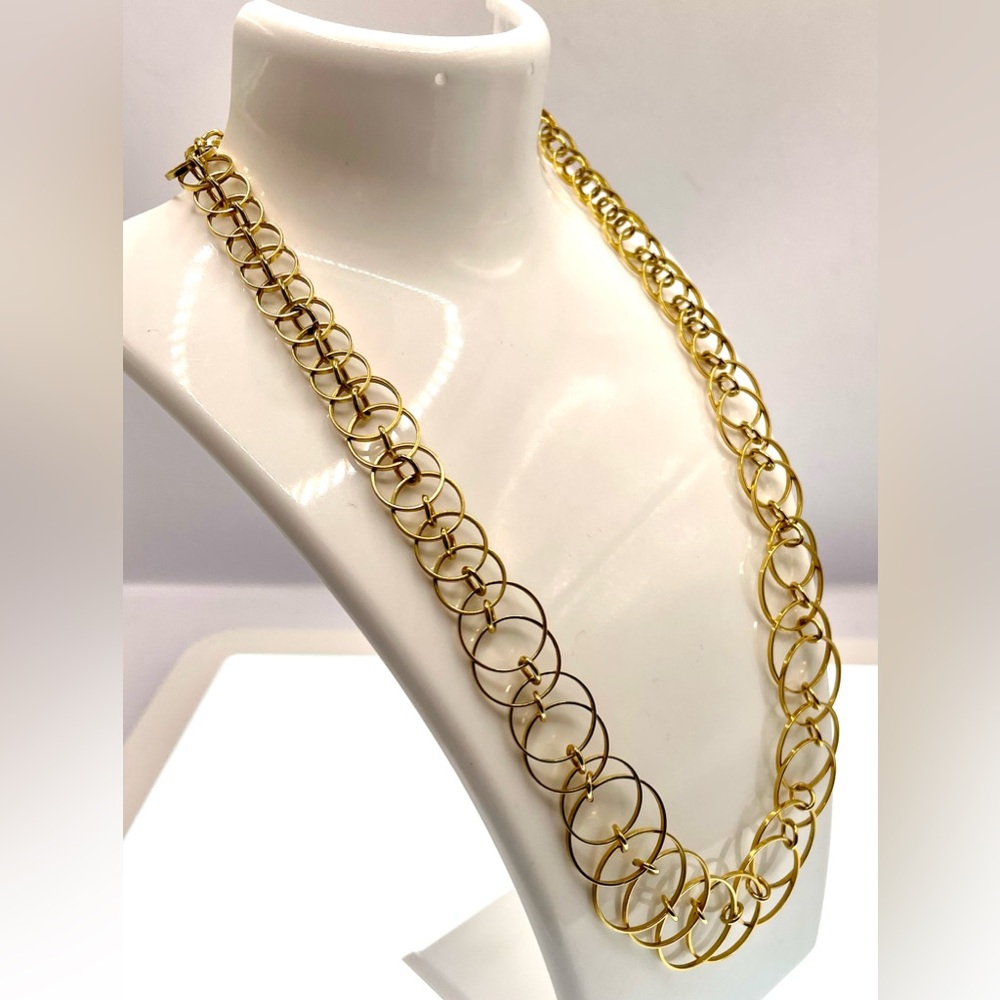 Vintage Unique Gold Tone Graduating Linked Ring Necklace Choker